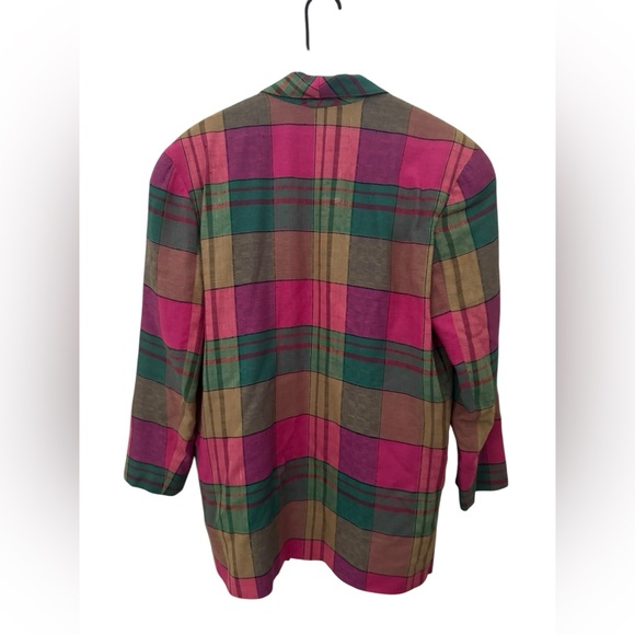 Cute Pink Vintage Women's Blazer Jacket By Exterior Size M Plaid 60% Rayon - Picture 5 of 13
